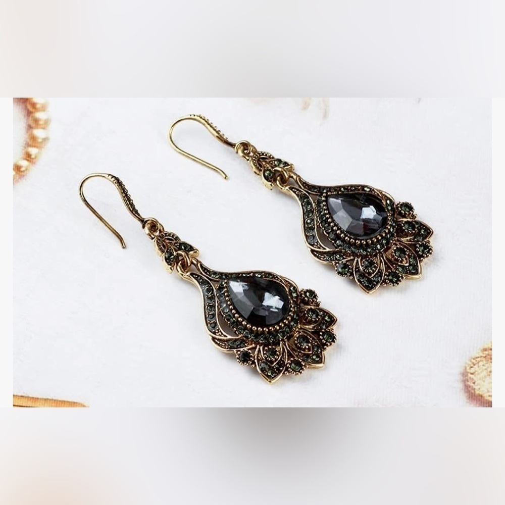 Ice Carats Gold Bronze Antique Art Deco Grey Smokey Quartz Chandelier Earrings